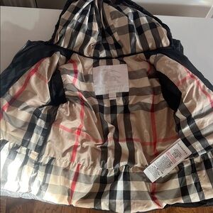 Burberry Black and Beige Plaid Hooded Jacket